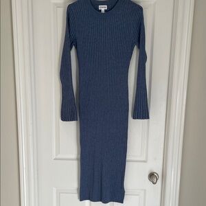Elegant Long Sleeve Blue Ribbed Dress from The Drop